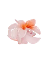 Broche para el pelo con forma de pinza, color rosa pálido con forma de flor de cinco pétalos y centro naranja.