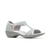 Sandalia de mujer color dorado con tiras finas y suela marrón.