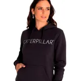 Buzo con capucha color salmón, con logo de Caterpillar estampado en blanco en el pecho y bolsillo tipo canguro.