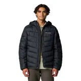 Campera puffer negra para hombre, marca Columbia, modelo Labyrinth Loop II. Confeccionada en poliéster con forro Omni-Heat Infinity, capucha ajustable con cordón, puños elásticos, bolsillos con cierre en el pecho y en las manos, y dobladillo ajustable con cordón.
