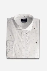 Camisa estampada para hombre, corte slim, manga larga, logo bordado y cartera con botones.