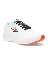 Championes de running Umbro Marathon, color blanco con detalles en negro y naranja.