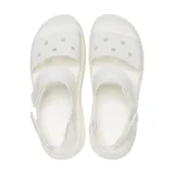 Sandalia negra de plataforma con suela gruesa y texturizada. Presenta una tira ancha sobre el empeine y una correa ajustable en el talón con cierre de velcro.