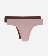 Kit de dos bombachas bikini lisas, una color rosa y otra color marrón, con laterales anchos y logo estampado en el frente.
