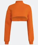 Buzo cropped blanco de algodón con cuello alto y puños acanalados.