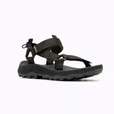 Sandalias deportivas Merrell Speed Fusion Web Sport para hombre, color negro con detalles en marrón. Confeccionadas con materiales reciclados, sistema de cierre de velcro y cordón elástico, plantilla de espuma FloatMax™ y suela de goma adherente.