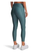 Calza deportiva Under Armour HeatGear Ankle Leggings, color azul verdoso, con cintura alta y bolsillo lateral.