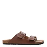Sandalias de hombre negras con dos tiras anchas ajustables con hebilla, plantilla anatómica de corcho y suela de goma.