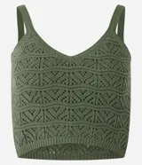 Blusa de punto color verde militar con breteles finos y escote en V.