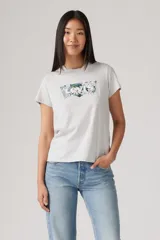 Remera gris de algodón con logo de Levi's estampado con diseño floral.