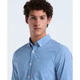 Camisa de manga larga de popelina stretch con diseño de cuadros gingham.