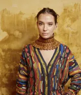 Faja de cuero vacuno color marrón, con diseño de piezas entrelazadas y tiras para atar en la parte posterior. Hecha a mano en Uruguay.