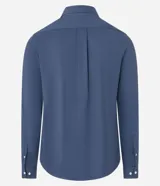 Camisa de hombre, corte slim, color blanco, confeccionada en algodón y poliéster con tecnología Easy Care que ofrece elasticidad y secado rápido. Presenta cuello inglés y manga larga con puño abotonado.