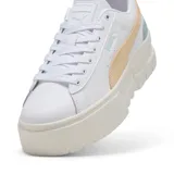 Championes Puma Mayze Leather de mujer, color blanco con detalles en beige y verde agua.