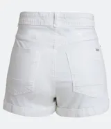 Short de sarga negro con cintura alta, bolsillos delanteros y traseros.