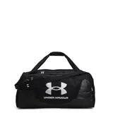 Bolso deportivo Under Armour Undeniable 5, color negro con logo plateado, de gran capacidad, con doble asa de mano y correa de hombro ajustable.