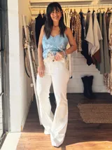 Pantalón Oxford blanco de bengalina con doble lycra.
