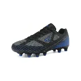 Botines de fútbol Le Groupe negros con detalles en gris y azul.