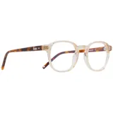 Lentes de eco acetato color beige con detalles en carey en las patillas.