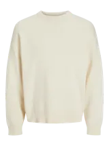 Sweater blanco de tejido plano, con cuello redondo, corte oversize y hombros caídos.