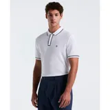 Polo blanca de piqué con cuello clásico y tapeta de dos botones. Detalles de ribete negro en cuello y mangas. Logo bordado en el pecho.