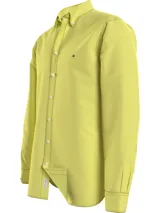 Camisa amarilla de algodón Oxford orgánico con Flex Technology, corte regular, cuello abotonado y logo bordado en el pecho.