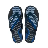 Chancletas Rider R1 Strike Graphics con plantilla azul con diseño de líneas blancas y azules, tira de ajuste azul y logo Rider en el lateral.
