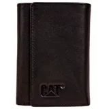 Billetera tríptica de cuero sintético (PU) color negro, con el logotipo de CAT grabado en relieve en la parte frontal.
