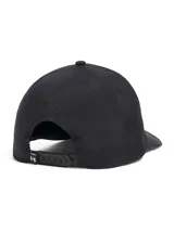 Gorra negra de nylon con visera curva y logo bordado en blanco.