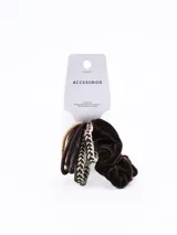 Set de nueve coleros para el pelo en tonos marrones, beige y dorado. Incluye coleros de terciopelo, trenzados y lisos.