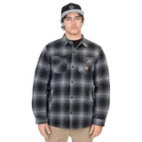 Camisa overshirt de franela a cuadros grises y negros, con forro interior de tafeta. Tiene calce regular, cierre frontal con botones metálicos, cuello camisero, dos bolsillos con tapa en el pecho y dos bolsillos laterales.