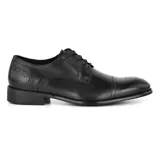 Zapato de vestir marrón de cuero liso, con cordones y detalles de perforaciones en la puntera y el talón.