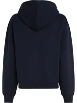 Buzo azul marino con capucha y cordón ajustable. Logo de Tommy Hilfiger bordado en el pecho. Puños y bajo de punto canalé.