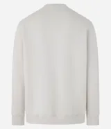 Buzo color crema de algodón y poliéster con cuello redondo, mangas largas y estampa bordada con letras en el pecho.