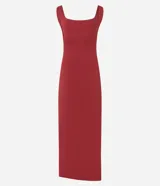 Vestido midi de bretel ancho, confeccionado en poliamida con escote cuadrado en la espalda.