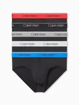 Pack de 5 slips negros con cinturas elásticas de diferentes colores (rojo, negro, gris, blanco y azul) con el logo de Calvin Klein.
