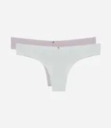 Kit de dos bombachas bikini de microfibra liviana, una color lila y otra color blanco, con cintura elástica y colgante de moneda.