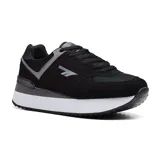 Championes Hi-Tec Roma color beige con plataforma blanca y detalles en gris. Capellada de gamuza y mesh, con tecnología memory foam.