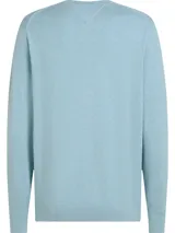 Sweater celeste de Tommy Hilfiger de algodón y cachemira, con cuello redondo y logo bordado en el pecho.