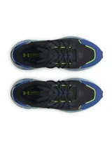 Championes Under Armour Fat Tire Venture Pro, color negro con detalles en azul y verde. Inspirados en bicicletas Fat Tire, con suela de goma resistente y amortiguación UA HOVR.