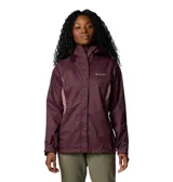 Campera impermeable Columbia Arcadia II color celeste, con capucha ajustable, cierre frontal con solapa, bolsillos con cierre y puños ajustables.