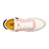 Zapatillas urbanas Caterpillar modelo Ventura, color blanco con detalles en gris, rosa y naranja. Confeccionadas en gamuza y malla, con logo de la marca en el lateral y suela de goma.