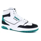 Zapatillas Hi-Tec de caña alta, color blanco con detalles en negro y verde.