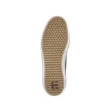 Championes urbanos Etnies Calli Vulc, con capellada combinada en lona gris y gamuza verde oscuro, logo blanco en el lateral, detalles en naranja y suela vulcanizada blanca.