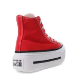 Championes Converse Chuck Taylor All Star Lift Double Stack HI, unisex, color rojo con detalles en blanco y negro. Zapatillas de caña alta con plataforma y cordones.
