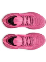 Championes Under Armour UA W Shift para mujer, color rosado, con capellada de tejido knit transpirable, entresuela con tecnología UA HOVR para amortiguación y retorno de energía, y suela de goma para tracción y durabilidad.