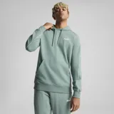 Hoodie verde con logotipo de PUMA y diseño clásico, ideal para actividades deportivas.