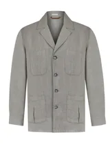 Chaqueta tipo blazer RKF Fornillo confeccionada en lino orgánico color gris, con cuello de solapa, cierre con botones y múltiples bolsillos con fuelle.
