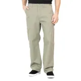 Pantalón carpintero color verde oliva, de corte amplio, con múltiples bolsillos y lazo porta herramientas.