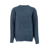 Sweater color camel de lana y poliéster con cuello redondo y diseño de trenzas verticales.